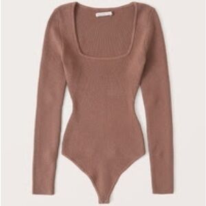 Brown Long Sleeve Ribbed Bodysuit